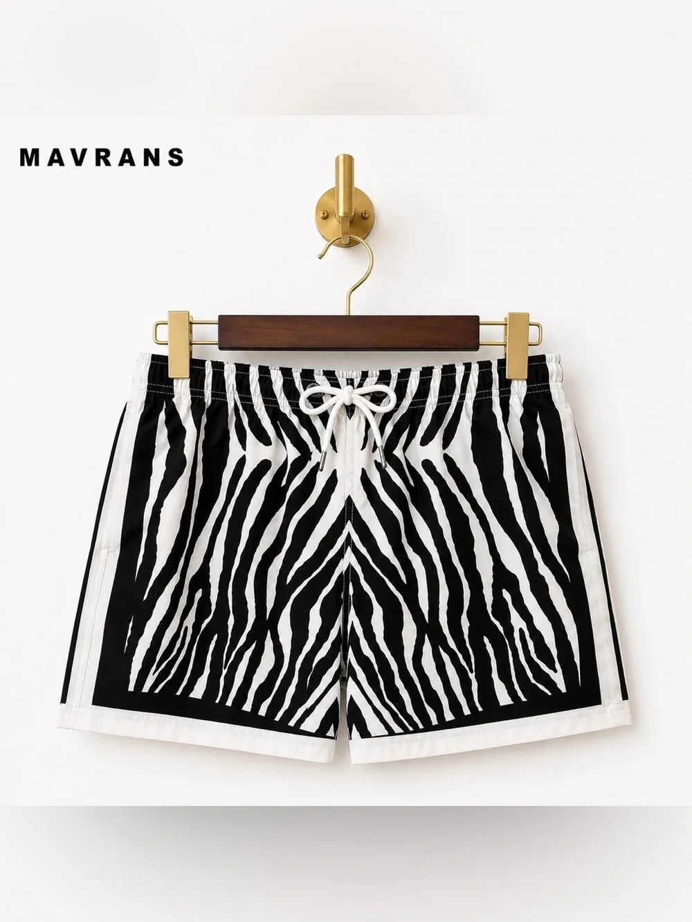 MAVRANS Zebra Print Swim Trunks | Men’s XL | Black & White | Drawstring | Lined